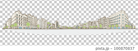 城市景觀的插圖, 兩旁是建築物. 手繪風格。 100870837