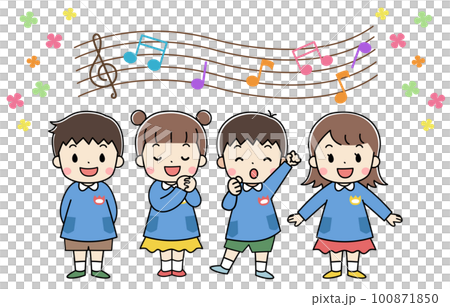 幼兒園小朋友、保育園小朋友、合唱帶台詞微笑的小朋友全身插畫 100871850