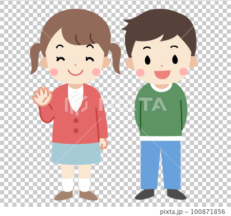 微笑著揮手的孩子全身插畫 無台詞 100871856