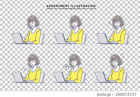 在個人電腦/筆記本電腦上工作的女性，個人電腦，工作，遠程工作，自由職業者，獨立，現在 100872537