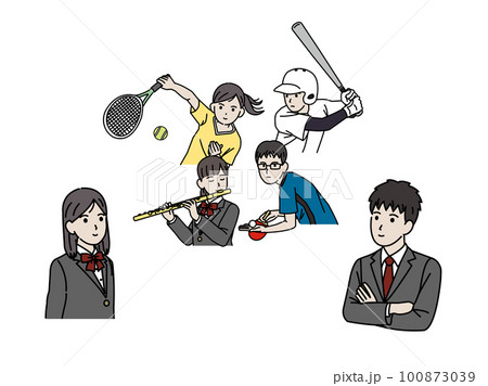クラブ活動、部活を決める学生、男女のイラスト 100873039
