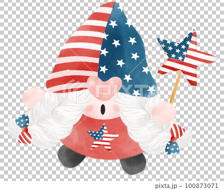 cute festive fun 4th of July Gnome watercolour celebrating America Independence freedom day cartoon hand drawing 100873071