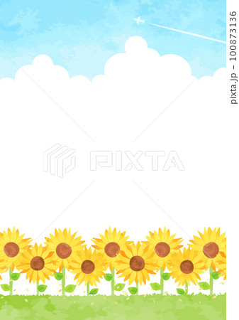 夏の入道雲とひまわり畑の風景イラスト 夏の入道雲とひまわり畑の風景イラスト 100873136