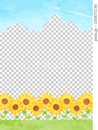 Summer thundercloud and sunflower field landscape illustration 100873136