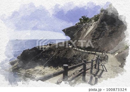 水彩画風 鬼ヶ城 遊歩道 三重県熊野市 水彩画風 鬼ヶ城 遊歩道 三重県熊野市 100873324