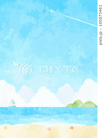 シンプルで優しい手描きの海の風景イラスト 100873461