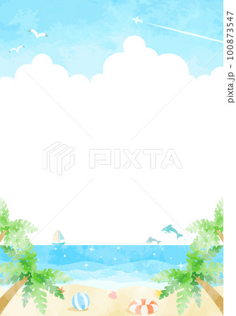手描きのビーチと青空の風景イラスト 100873547