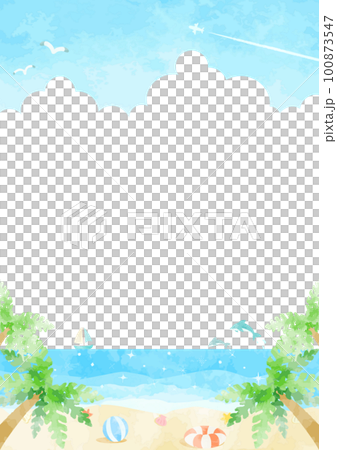手描きのビーチと青空の風景イラスト 100873547