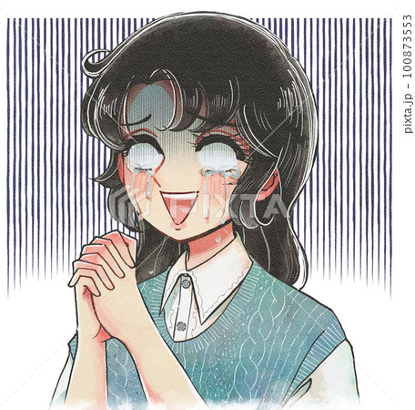 祈りながら白眼で号泣…レトロな漫画表現イラスト 祈りながら白眼で号泣…レトロな漫画表現イラスト 100873553