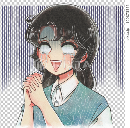 祈りながら白眼で号泣…レトロな漫画表現イラスト 祈りながら白眼で号泣…レトロな漫画表現イラスト 100873553