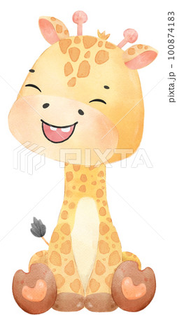 cute watercolour happy baby innocence giraffe wildlife animal cartoon nursery illustration 100874183