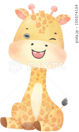 cute watercolour happy baby innocence giraffe wildlife animal cartoon nursery illustration 100874184