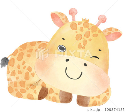 cute watercolour happy baby innocence giraffe wildlife animal cartoon nursery illustration 100874185