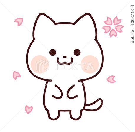 桜を見上げる白猫のイラスト素材 [100874811] - PIXTA