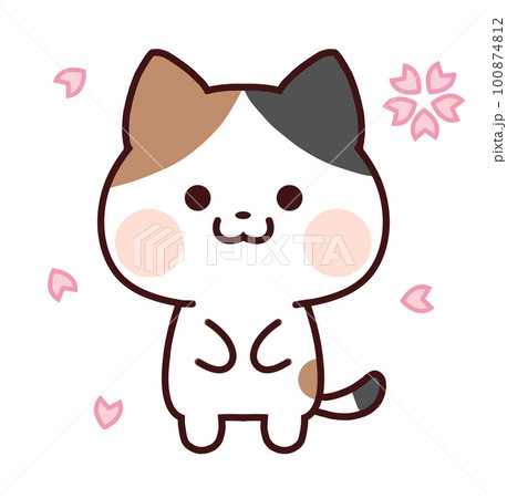 桜を見上げる三毛猫のイラスト素材 [100874812] - PIXTA