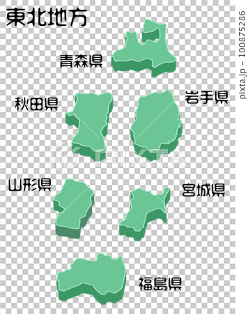 地図 立体的な東北地方のベクターイラスト 100875286