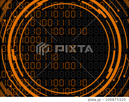 サイバーパンクなフレームとバイナリの背景 横位置 オレンジ サイバーパンクなフレームとバイナリの背景 横位置 オレンジ 100875320