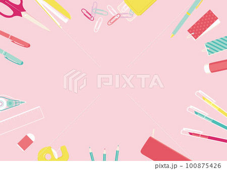 カラフルな文房具イラストのフレーム 100875426