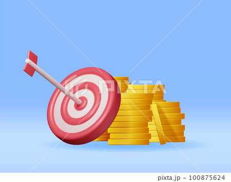 3D Stacks of Coins and Target with Arrow 3D Stacks of Coins and Target with Arrow 100875624