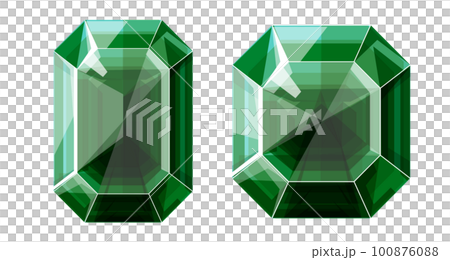 緑の宝石のキラキラ輝く宝石風のイラストのイラスト素材 [100876088