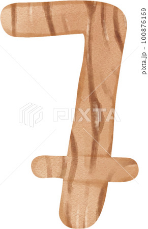 cute kid number 7, seven digit watercolour wood texture hand drawing 100876169