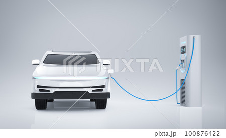 Ev car or electric vehicle charge battery plug in with recharging station 100876422