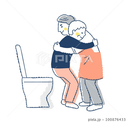シニア女性の排泄介助をする介護スタッフ 100876433