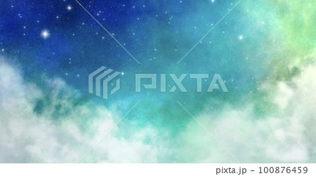 かわいい星空のイラストレーション 雲の上の空 ファンタジーな背景 100876459