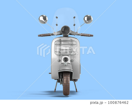 White retro scooter personal transport for busines front view 3d render on blue background White retro scooter personal transport for busines front view 3d render on blue background 100876462