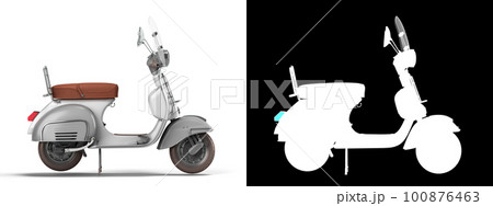 White retro scooter personal transport for busines right view 3d render on white with alpha 100876463