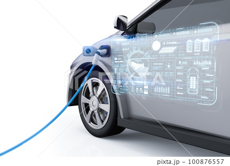 Ev car or electric vehicle plug in with recharging station display graphic interface Ev car or electric vehicle plug in with recharging station display graphic interface 100876557