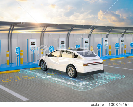 Ev car or electric vehicle plug in with recharging station display graphic interface Ev car or electric vehicle plug in with recharging station display graphic interface 100876562