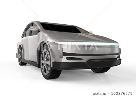 Metallic ev car or electric vehicle on white background Metallic ev car or electric vehicle on white background 100876579