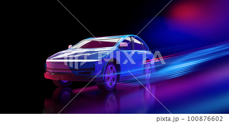 Ev car or electric vehicle motion drive on neon glow background 100876602
