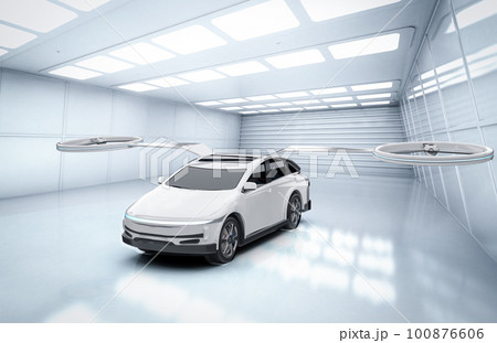 White electric flying car or ev car drone 100876606
