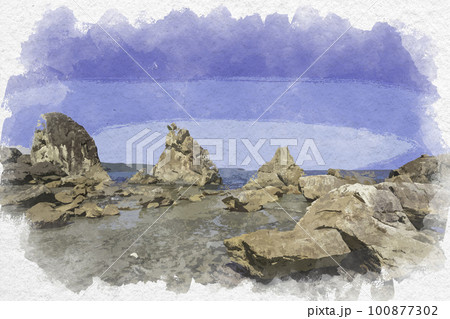 水彩画風 串本 橋杭岩 和歌山県串本町 水彩画風 串本 橋杭岩 和歌山県串本町 100877302