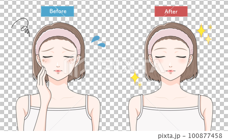 A woman suffering from blemishes before and after closing her eyes 100877458