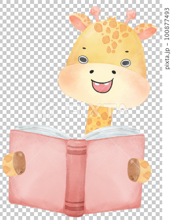 cute happy giraffe kid animal back to school with bag and books, children watercolour illustration cute happy giraffe kid animal back to school with bag and books, children watercolour illustration 100877493