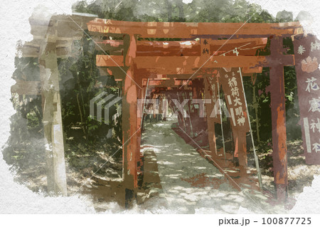 水彩画風　熊野　花の窟神社　稲荷神社　三重県熊野市 100877725