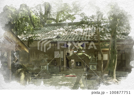 水彩画風　熊野　花の窟神社　参籠殿　三重県熊野市 100877751