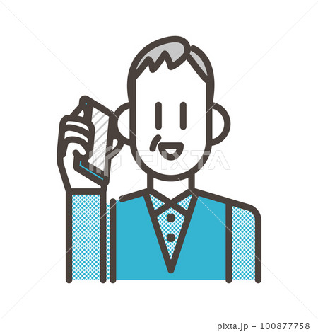 スマートフォンで笑顔で電話するシニア男性【人物ベクターイラスト素材】 100877758