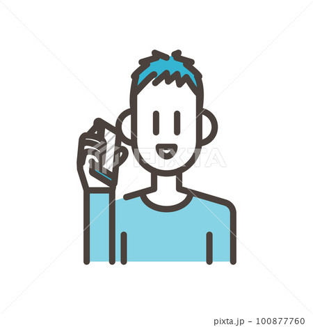 スマホで笑顔で電話する子供（男の子）【人物ベクターイラスト素材】 100877760