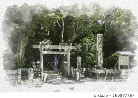 水彩画風　熊野　花の窟神社　鳥居　三重県熊野市 100877767