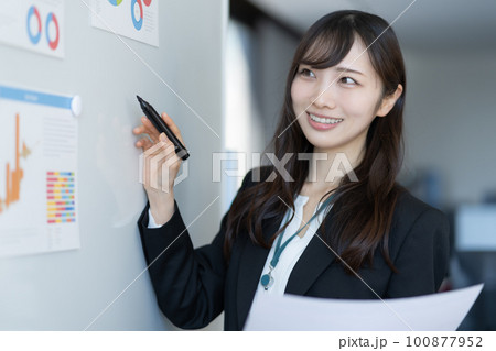 プレゼンをする若いビジネスウーマン 100877952