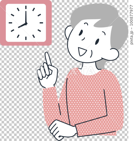 時計を見て時間を確認するシニア女性の上半身 100877977