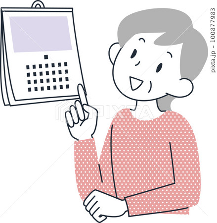 カレンダーを見て日にちを確認するシニア女性の上半身 カレンダーを見て日にちを確認するシニア女性の上半身 100877983
