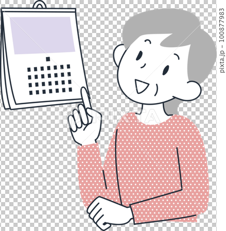 カレンダーを見て日にちを確認するシニア女性の上半身 カレンダーを見て日にちを確認するシニア女性の上半身 100877983