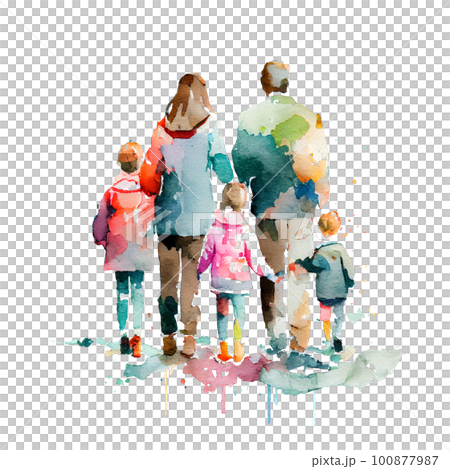 イラスト素材：幸せな家族の水彩画イラストのイラスト素材 [100877987