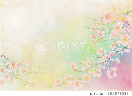 春のパステルカラーの水彩イラスト 100878055