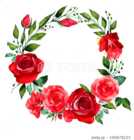 美しい赤い薔薇のリース水彩フレームのイラスト素材 [100878225] - PIXTA